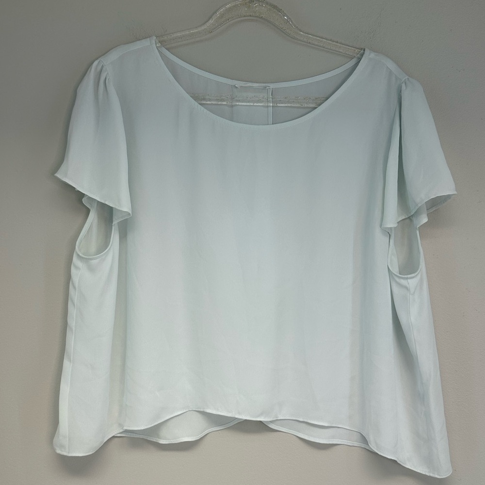 Leith Light Blue crop top Blouse with open back sheer size XL